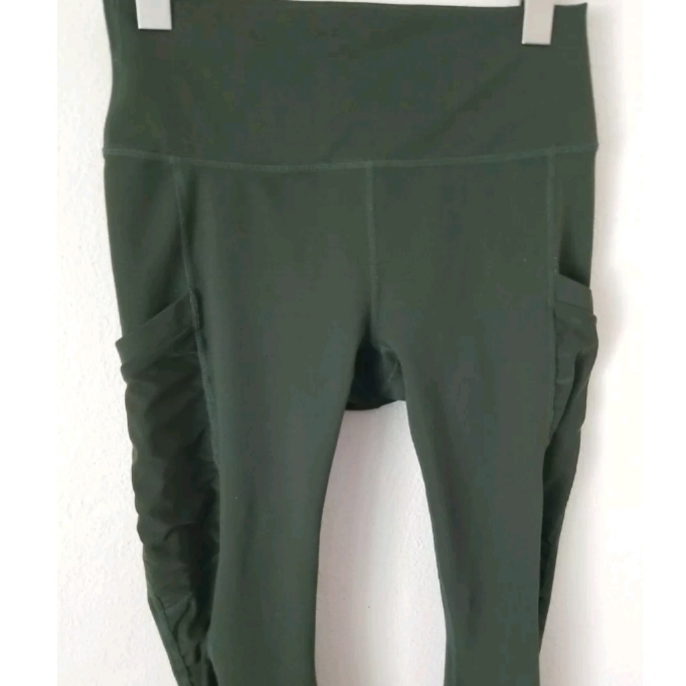 Fabletics Size M Solid Green Crop Length Shirred … - image 5